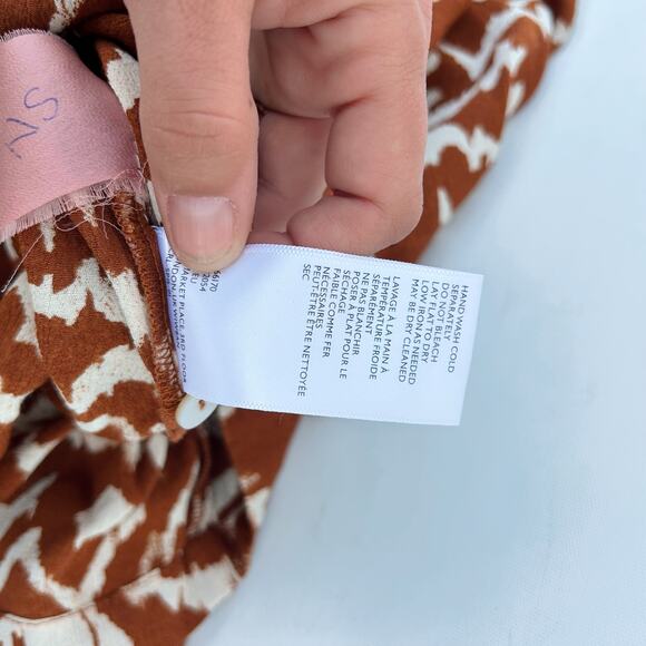 Cleobella Jumpsuit Brown Animal Print Long Sleeve Belted Small Wide Leg Palazzo - Picture 8 of 8